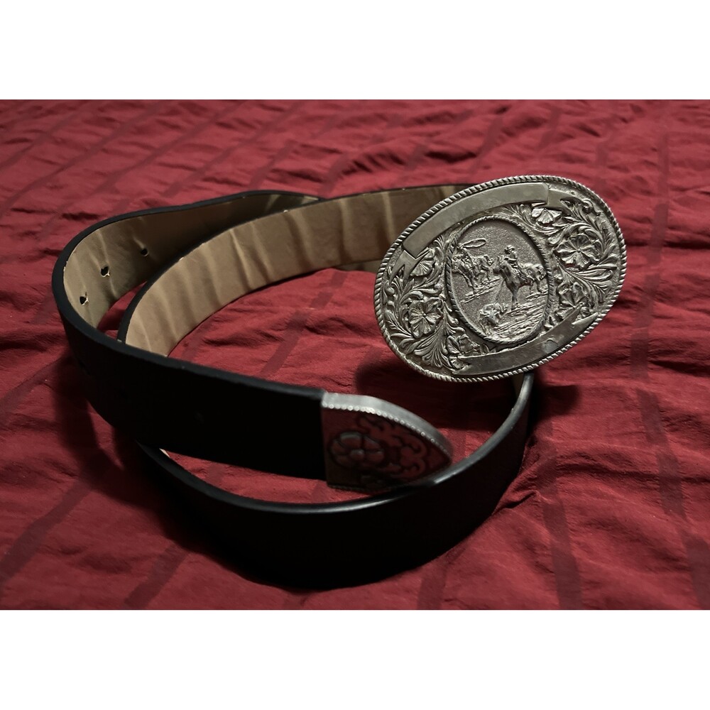 Vintage 1974 Belt Buckle & Belt LTC Western Prod. Co. Horse Roping Rodeo - Picture 2 of 6